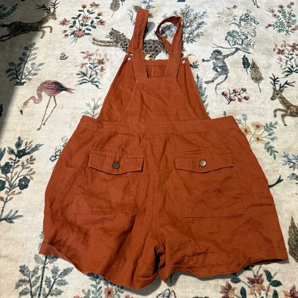 Nicole Miller Rust Orange Overalls Size S 100% linen - Picture 5 of 6